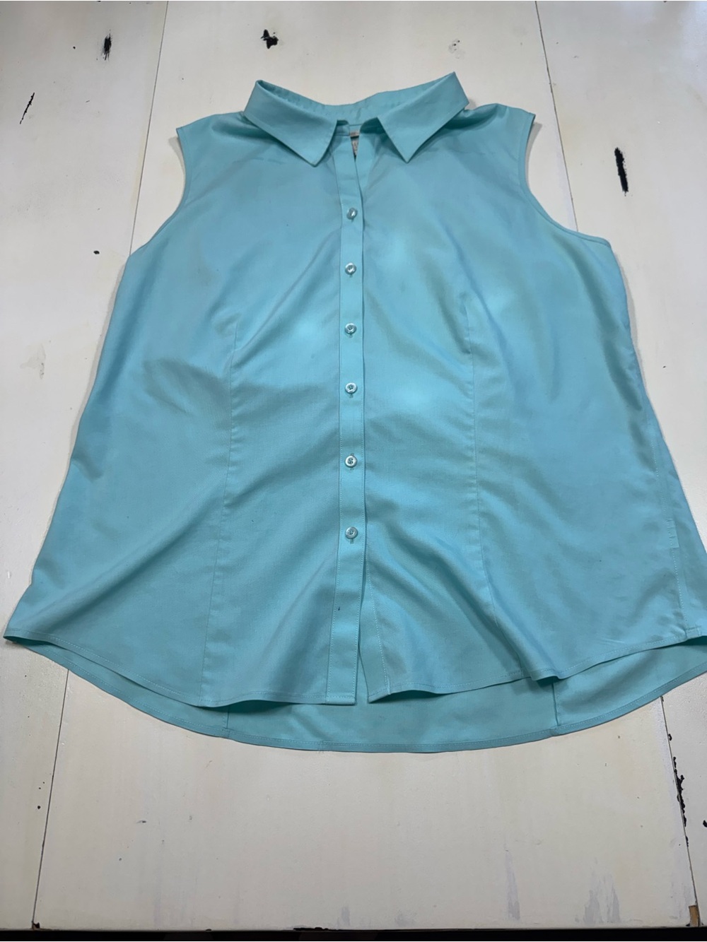 Talbots Aqua Blue Sleeveless Button Down Top Large Coastal Grandma Prep